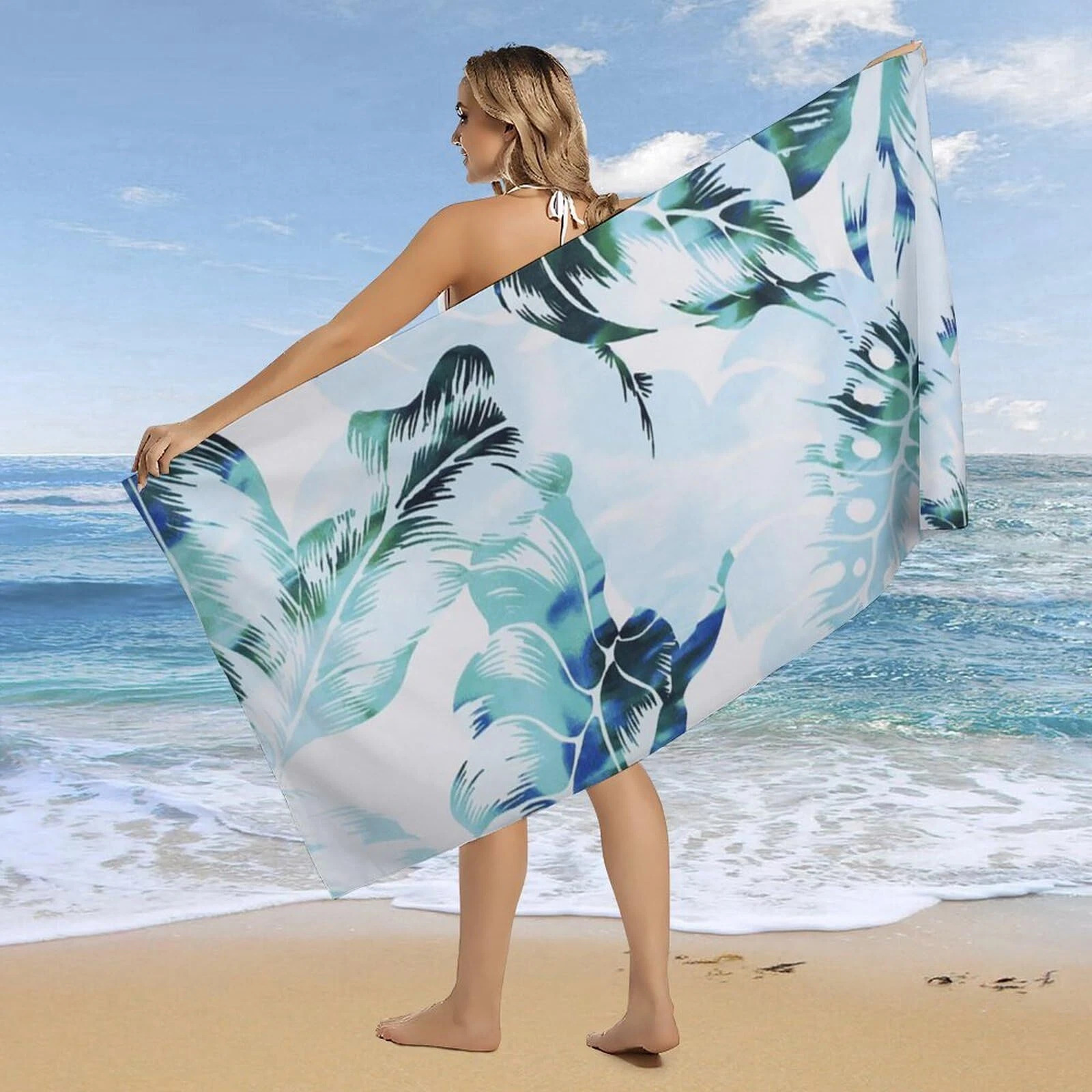 Plam Green Microfiber Lightweight Thin Beach Towel Sand Free Quick Dry Super ...