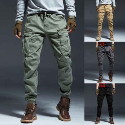 Herren Cargo Jogger Aus 100% Baumwolle – Grau, Größe 42, Mit Drawstring & Taschen