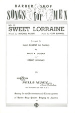 Sweet Lorraine Barbershop Quartet Sheet Music TTBB 1962 Parish Burwell Diekema