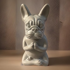 COTTAGE CORE Zen Yoga Dog Meditating Frenchie Statue 9” Valentine Gift Art 