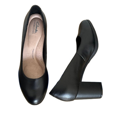 Clarks Pumps Damen schwarz Gr. UK 7,5 EU 41,5 WEITE E Blockabsatz Bayla Skip.