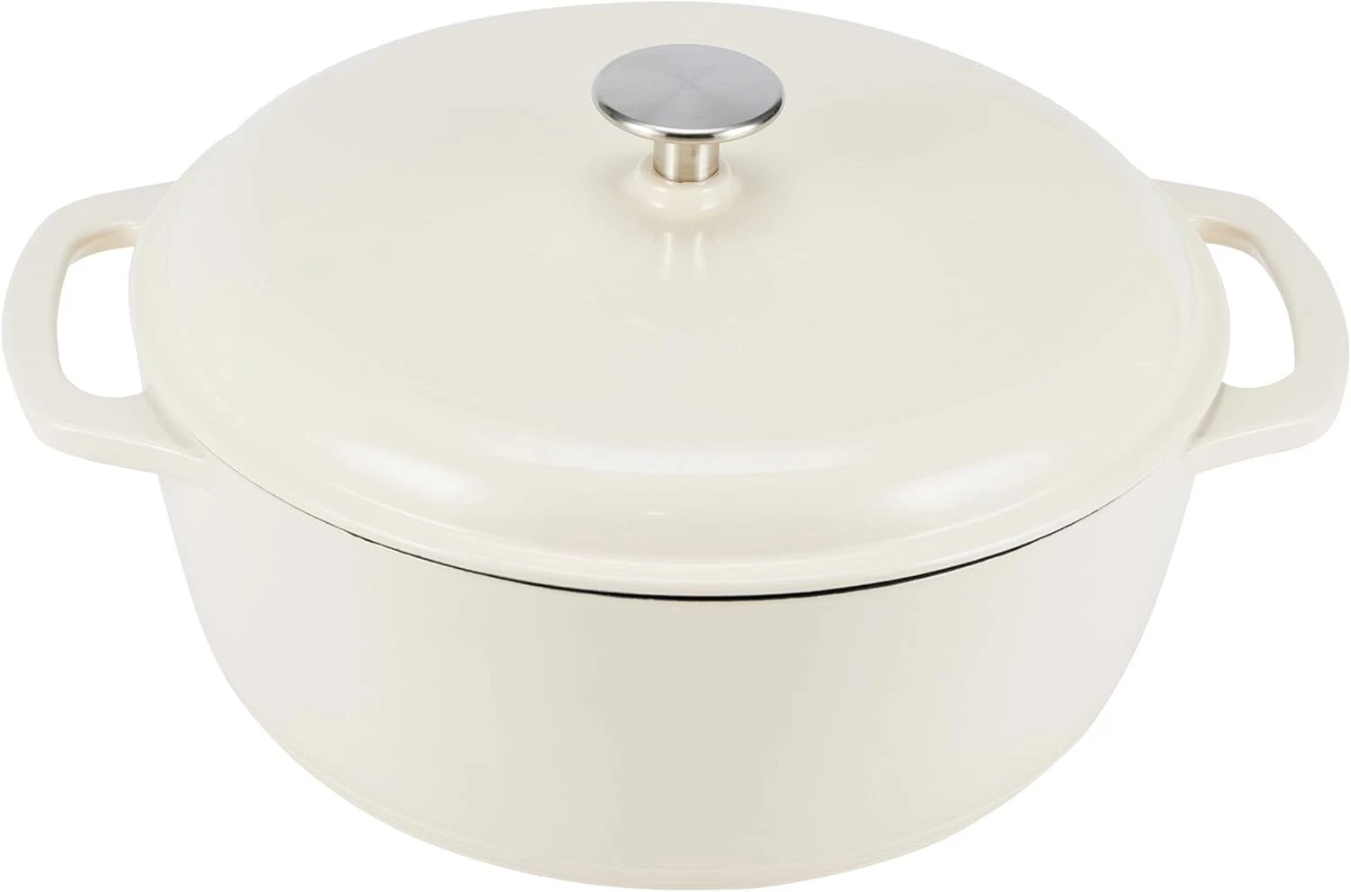 Amazon Basics Round Enameled Cast Iron Covered Dutch Oven, 5.7 L, White