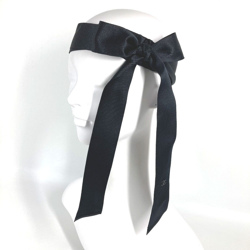 AUTHENTICITY GUARANTEED CHANEL Ribbon CC CC Mark hair band headband CHANEL Logo Ribbon Scrunchie Hair accessary Silk Navy Used  main image 3
