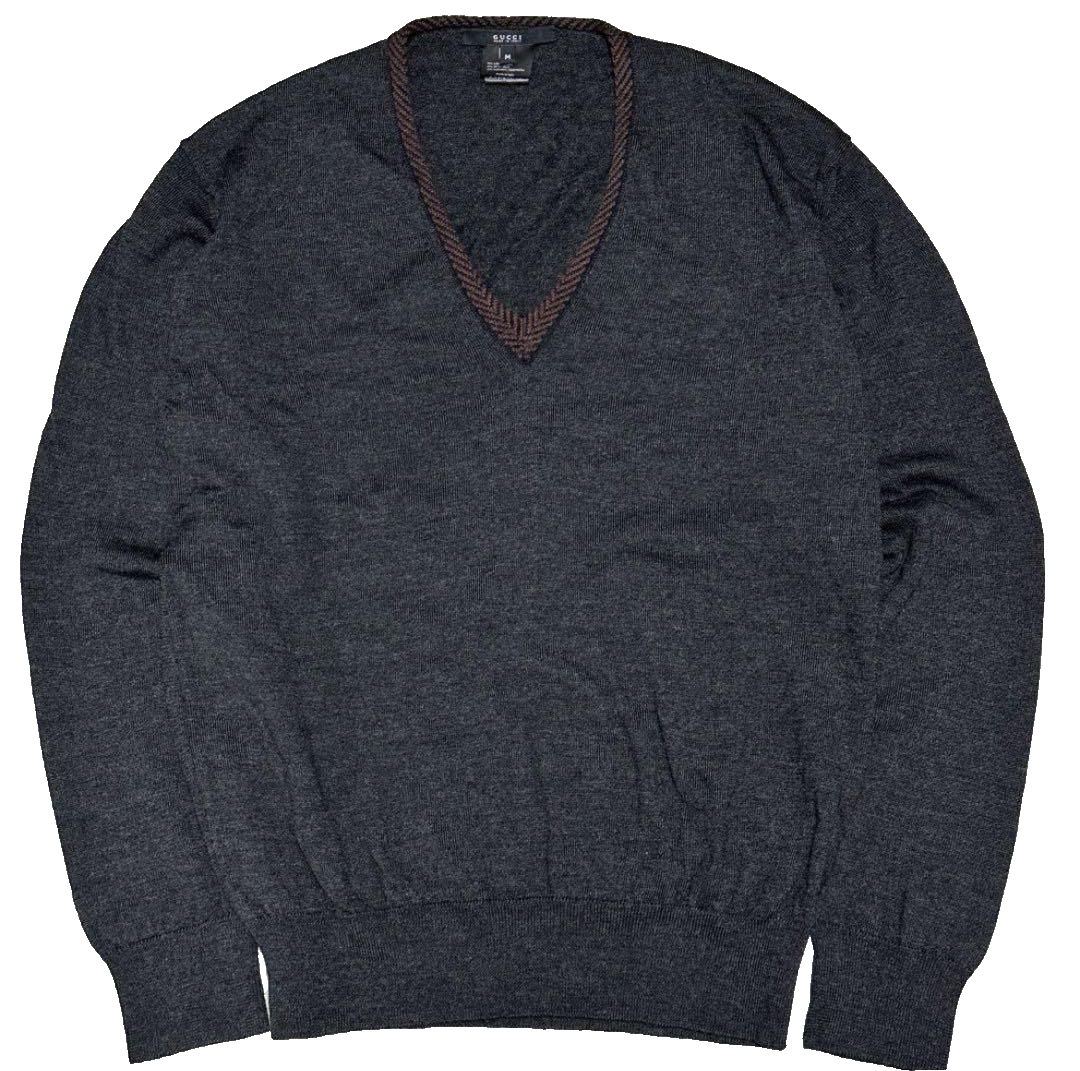 Authentic GUCCI Wool Silk Cashmere Blend Knit Sweater Dark Gray 