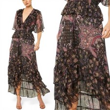 Misa paisley print flowy maxi dress size medium  black smocked waist new