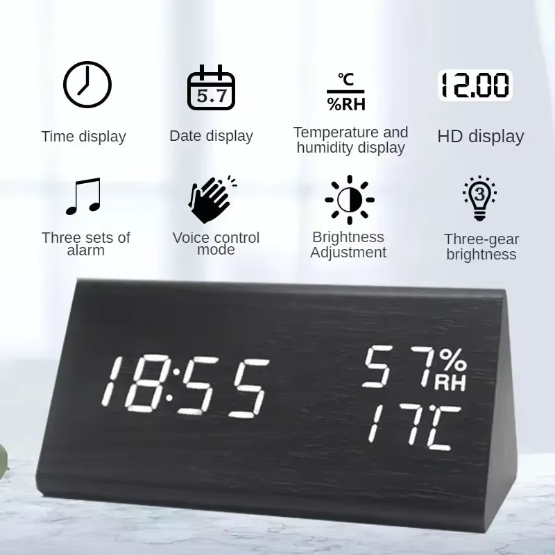 Réveil numérique avec affichage température et grand écran LED compact