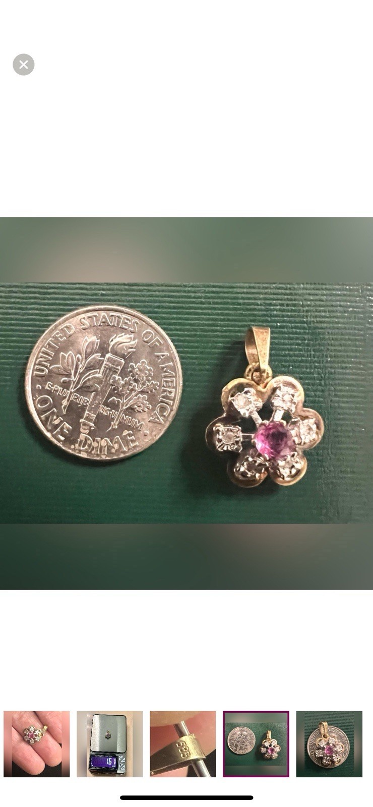 Vintage 14K Yellow Solid Gold Ruby/6Diamonds Flow… - image 6