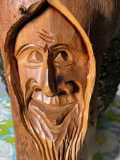 Wood Spirit Carving Old Man of the Woods Sculpture Folk Tree Art 11x6