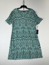 Tommy Hilfiger Dress Womens 16W Blue Paisley Short Sleeve A Line Jersey Casual