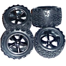 Traxxas 1/16 E-Revo  FRONT  REAR TALON TIRES  BLACK CHROME GEMINI WHEELS  12