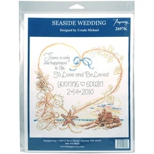 M & R Technologies Seaside Wedding Wedding Record Counted Cross Stitch Kit-7.5"X