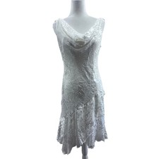 Vintage Alex Evenings Womens  Ivory Silk Blend Beaded Cowl Neck Fairy Midi Dress