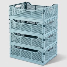 4 Pack Large Collapsible Storage Boxes Plastic Foldable Crate Desk Organizer Bin