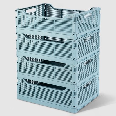 4 Pack Large Collapsible Storage Boxes Plastic Foldable Crate Desk Organizer Bin