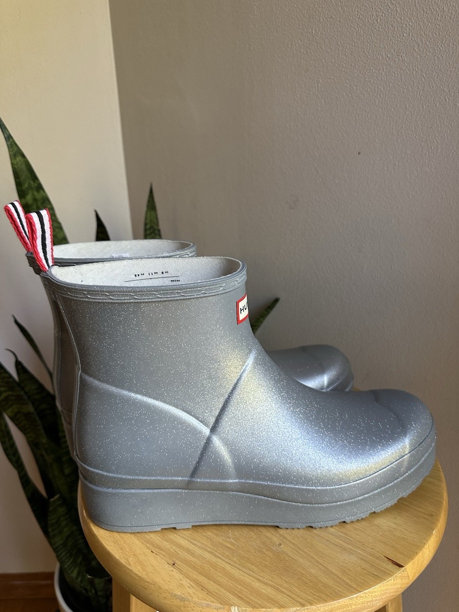 Hunter Play Short Cosmic Boots Rain Booties Silver Glitter  display picture 3
