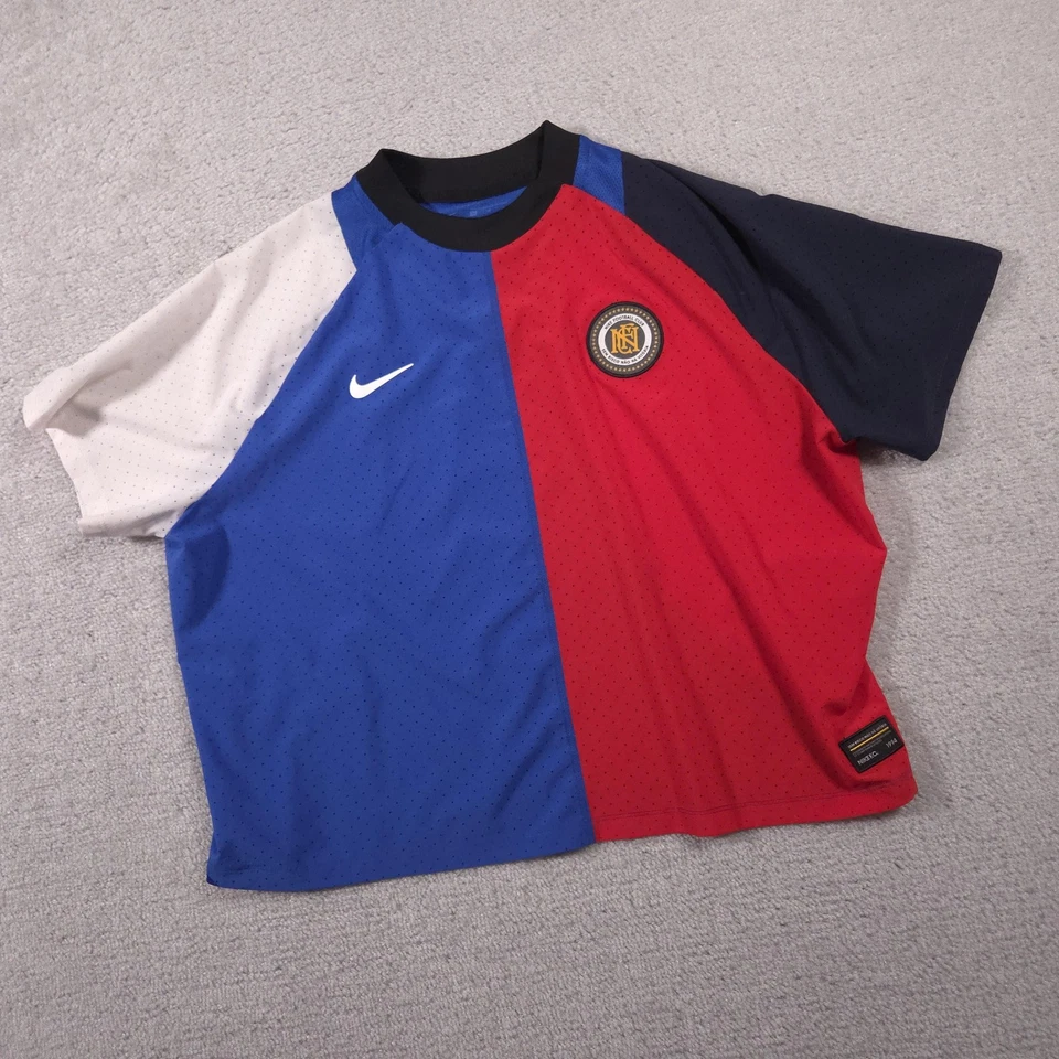Nike F.C. Cropped Shirt Womens XL Blue Red Dri-FIT Colorblock Soccer Jersey - Image 2 of 4