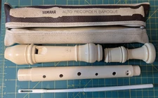 YAMAHA ALTO Recorder Baroque 3 Piece Beige with Case Cleaning Rod Japan Vintage