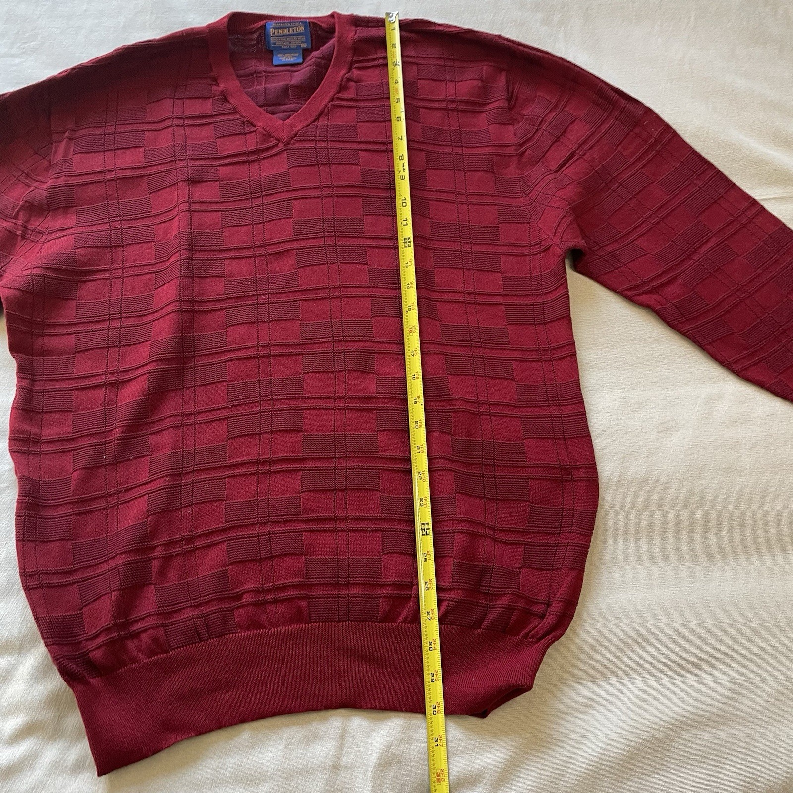 Pendleton Red V-Neck Sweater 100percent Mercerized Cotton Oregon Woolen Mills Size XL image 6