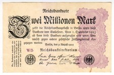 1923 Germany 2 Million Mark WB Reichsbanknote Paper Money Banknotes1