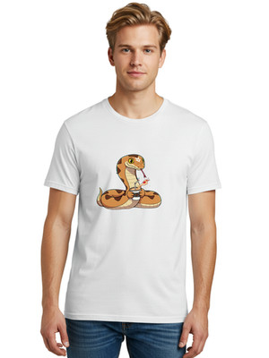 Snake-Drinking-Coffee Mens Graphic Tee, 100% Cotton, Casual Summer Wear