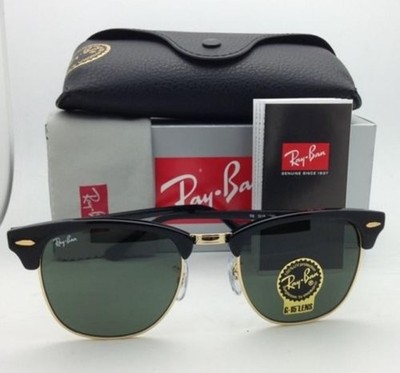 RAY-BAN Clubmaster Sunglasses RB3016 W0365 Black and Gold /Green G