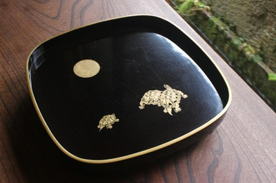 #ad A small four sided tray with legs that looks elegant on the period gold rimmed $104.99