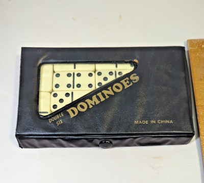 Vintage 1970s  Dominoes Complete Set of 28 Domino Tiles with original vinyl case