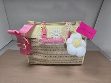 Betsey Johnson Xobeca-U Large Woven Straw Tote Crossbody Bag Multicolor Daisy