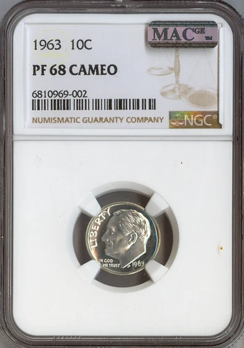 1963 Roosevelt Dime Silver NGC Proof PF68 Cameo Quality - BF*