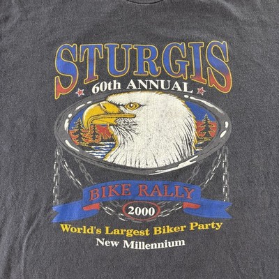 Vintage Sturgis Hanes Shirt Mens XL Black 60th Eagle Bike Rally Motorcycle 2000