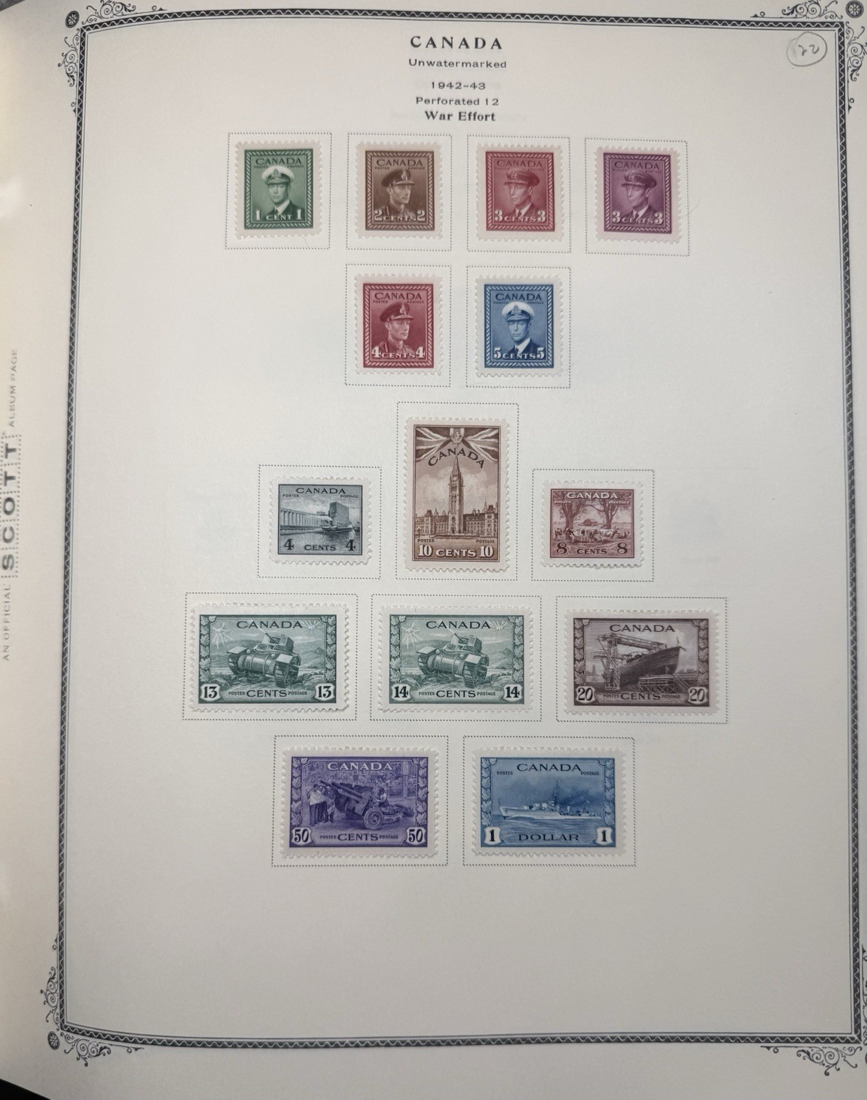 Canada #249-262 1942-43 “War Effort” 1c -$1 Cpt.set/14, MH/VF;   $171 UCV