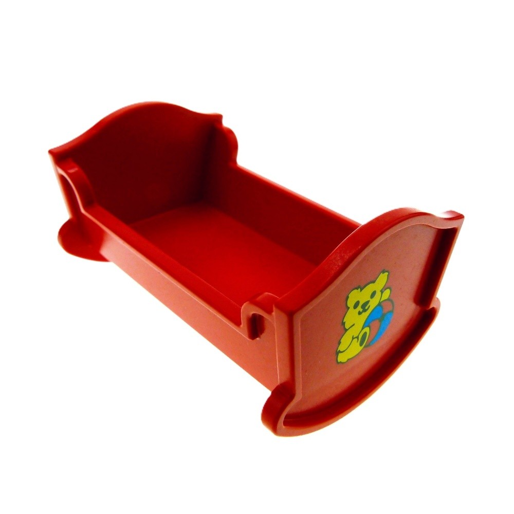 1x LEGO Duplo Furniture Cradle Bed Red With Teddy Bear Belville Dollhouse