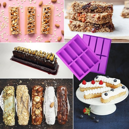 Molde de silicona para barra de granola de 8 cavidades rectángulo para barra de energía moldes de cereales 1-3 piezas - Imagen 5 de 6