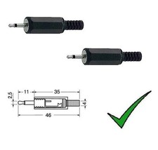 2pz Spina JACK 2,5mm MONO Volante Connettore spinotto spina maschio 2,5mm 