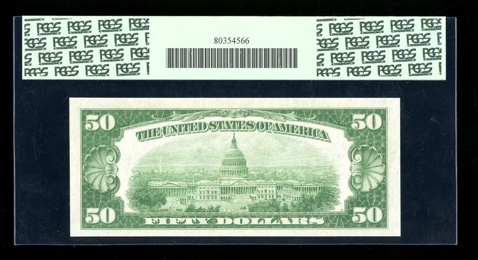 DBR 1928-A $50 DGS FRN St. Louis Fr. 2101-Hdgs PCGS 63 PPQ Serial H00651275A - Image 2 of 2