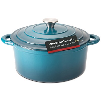 Hamilton Beach Enameled Cast Iron Dutch Oven Navy, Cream