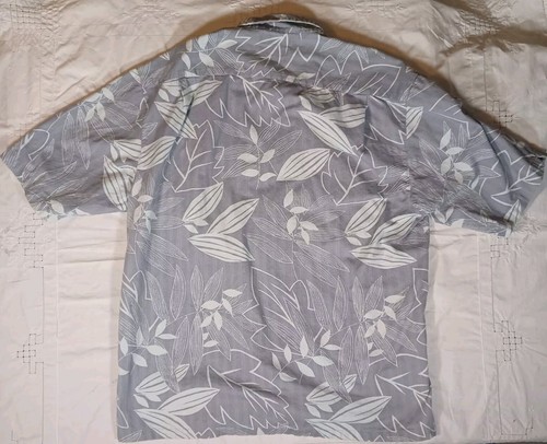 Columbia Men’s Hawaiian Shirt Size Large Gray Short Sleeve Button Up Cotton Leaf - Picture 7 of 9