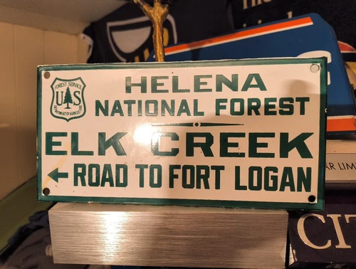 VINTAGE RARE US NATIONAL FOREST SERVICE ELK CREEK PORCELAIN ROAD TRAIL SIGN