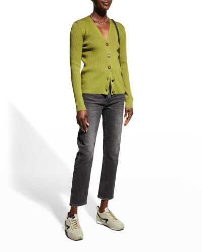 NWT Tory Burch Ribbed Simone Button Wool Mossy Green Cardigan sz S - Picture 2 of 11