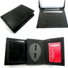 Leather Wallet Sheriff Officer ID Holder Police Shield Security Black Case New
