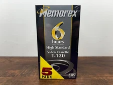 Memorex T-120 HS - 5 Pack - Blank VHS Tapes 6 Hours Video Cassettes Sealed New