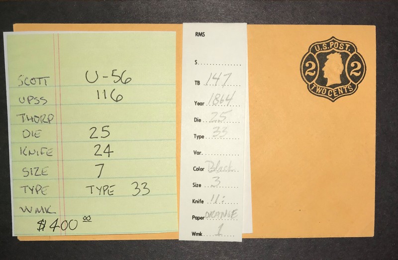 1863-64 US Sc. #U-56 TYPE 33 BLACK ON ORANGE "VERY RARE ENVELOPE"