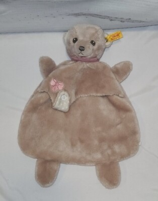 Steiff Baby Lovey Plush Teddy Bear Pink 241598 Security Blanket Snap Holder