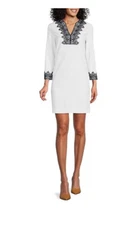 New Preston & York Tabitha Stretch Linen Split V-Neck Embroidered Dress Variety