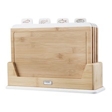 Bamboo Index Chopping Board 4pc Set with Stand Food Prep Cutting Block White