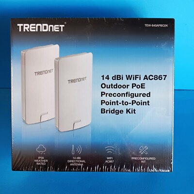 TRENDnet TEW-840APBO2K  Outdoor  Preconfigured P2P Bridge Kit FACTORY  SEALED