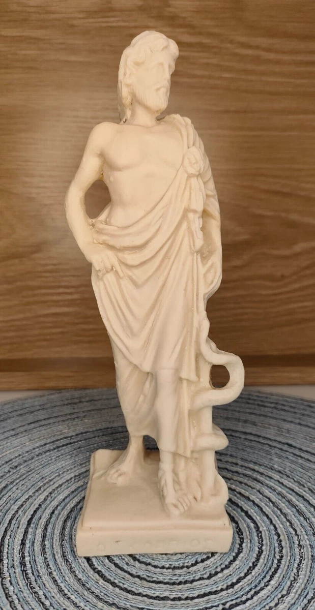 Grande Statue Asclépios (Eskulap) Avec Serpent - 96 Cm - Régule Doré - Médecine