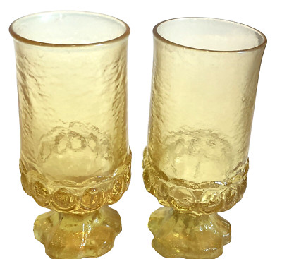 2 Vtg. Tiffin Franciscan  Madeira Cornsilk Yellow Water Iced Tea Goblets Glasses