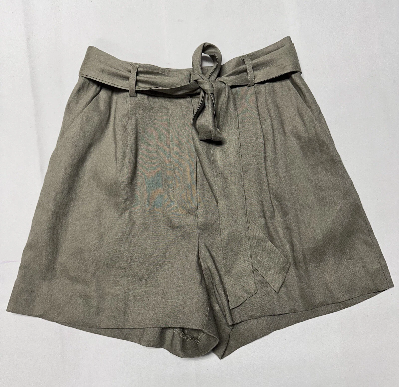 Antonio Melani Amee Shorts 0 Linen Blend High Rise Tie Belt Olive Green New $80