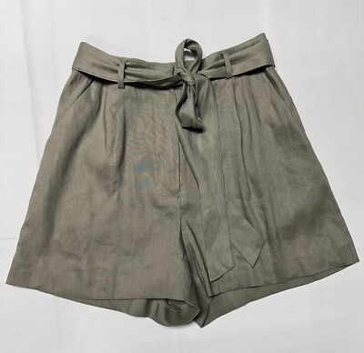 Antonio Melani Amee Shorts 0 Linen Blend High Rise Tie Belt Olive Green New $80
